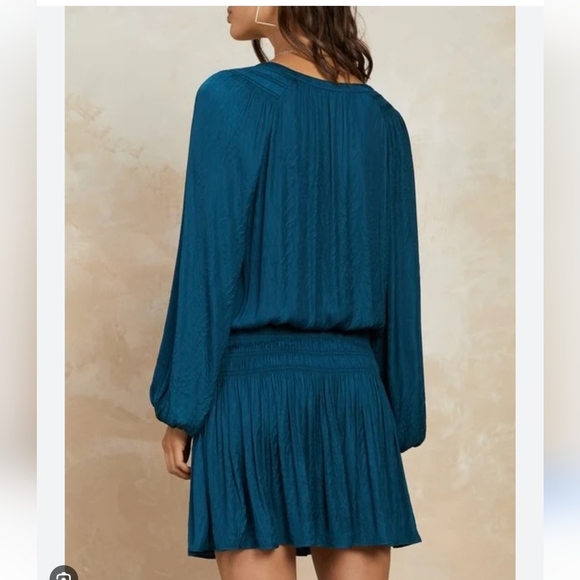 Current AIR anthropologie Elegant Teal Dress Women M Textured Babydoll Event Y2k - Picture 3 of 11